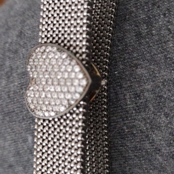 Crystal Heart Silver Bracelet Cuff - Picture 4 of 5